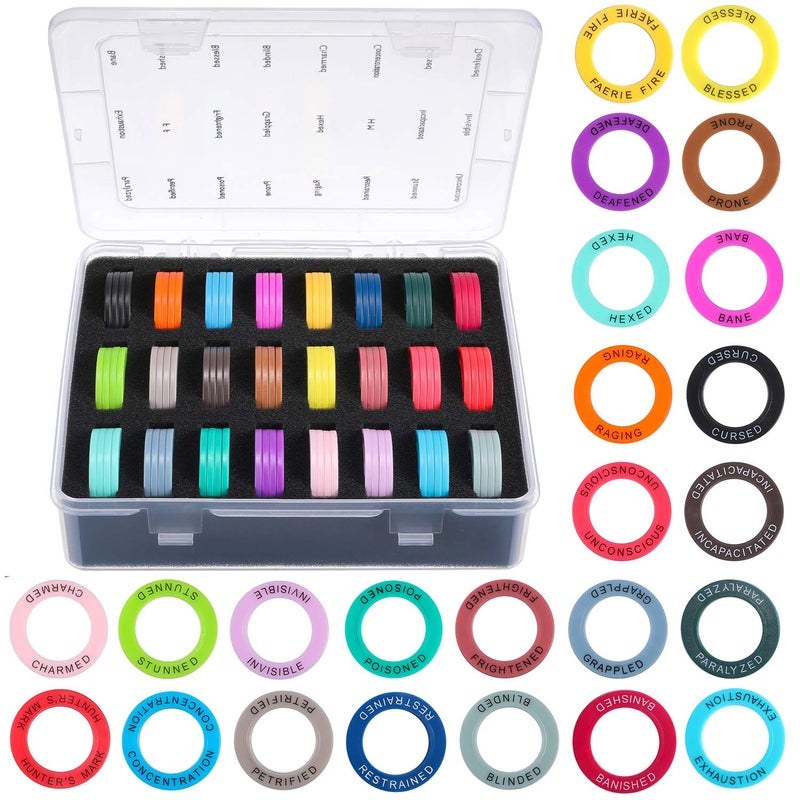 ALIZERO Upgraded ALIZERO DND Miniatures Condition Rings - 96 D&D Status Effect Markers in 24 Frequently Used Conditions - Pathfinder and Dungeons & Dragons Accessories - Premium Storage Box with Foam Padding - Image 1